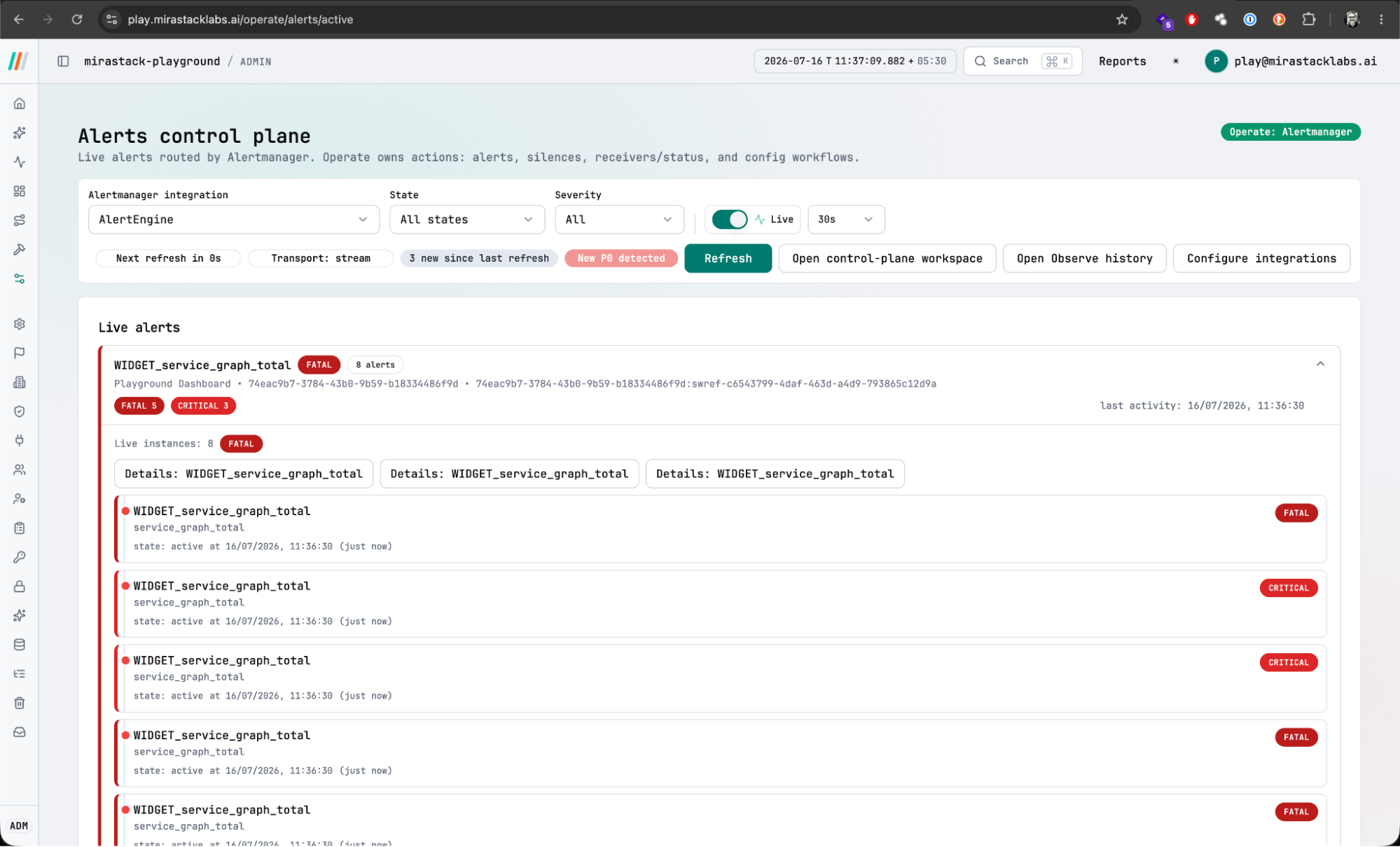 Operate Portal Alert Stream and SLO Management