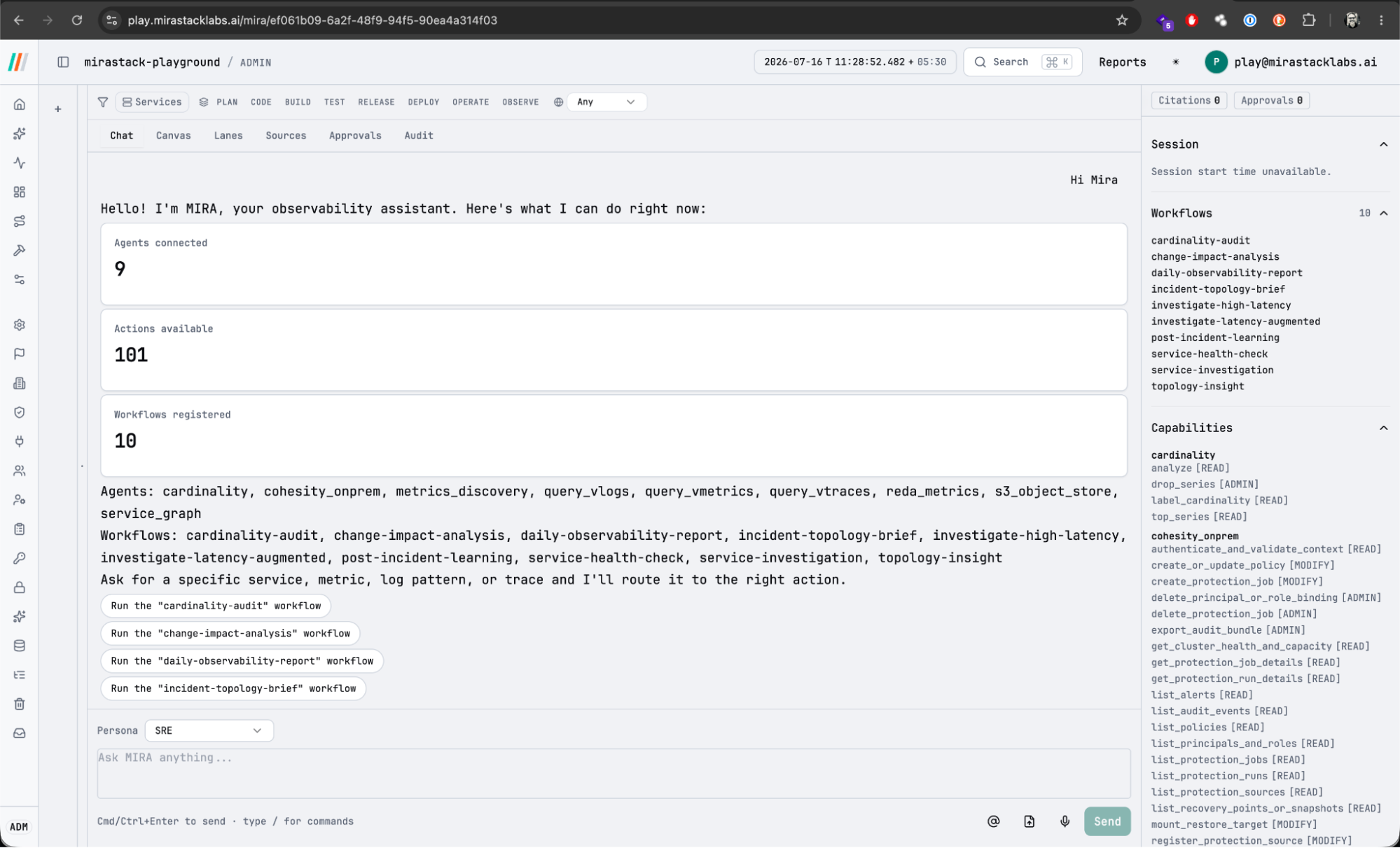 Ask MIRA Conversational Workbench